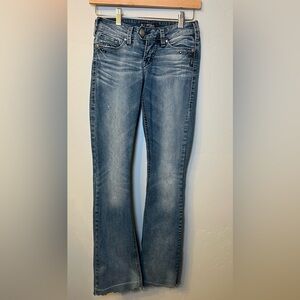 Silver Jeans Tuesday Low-Rise Bootcut Distressed Embellished Denim Jeans